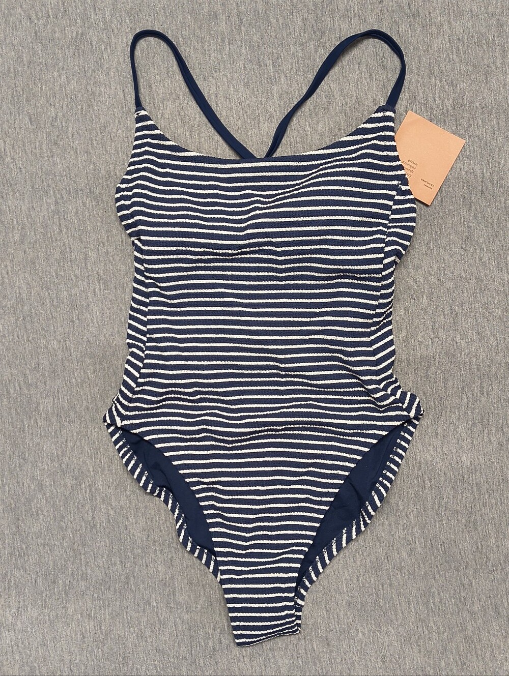 Shade & Shore Striped Pucker Cross‑Back Scoop‑Neck One‑Piece – Dark Blue XS NWT